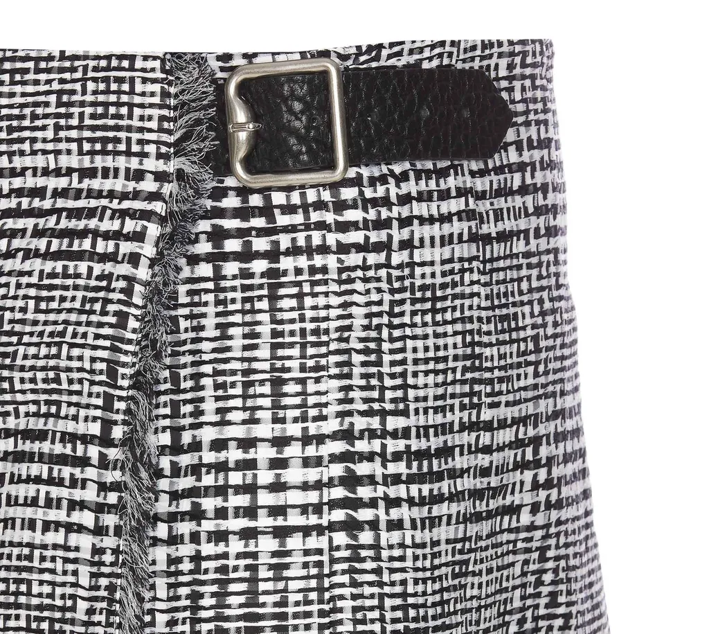 Plaid-Check Pleated Fringed Mini Skirt