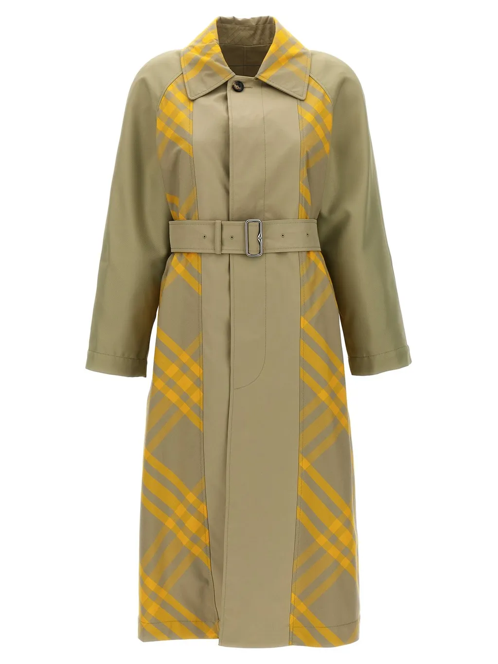 Checked Belted-Waist Reversible Trench Coat