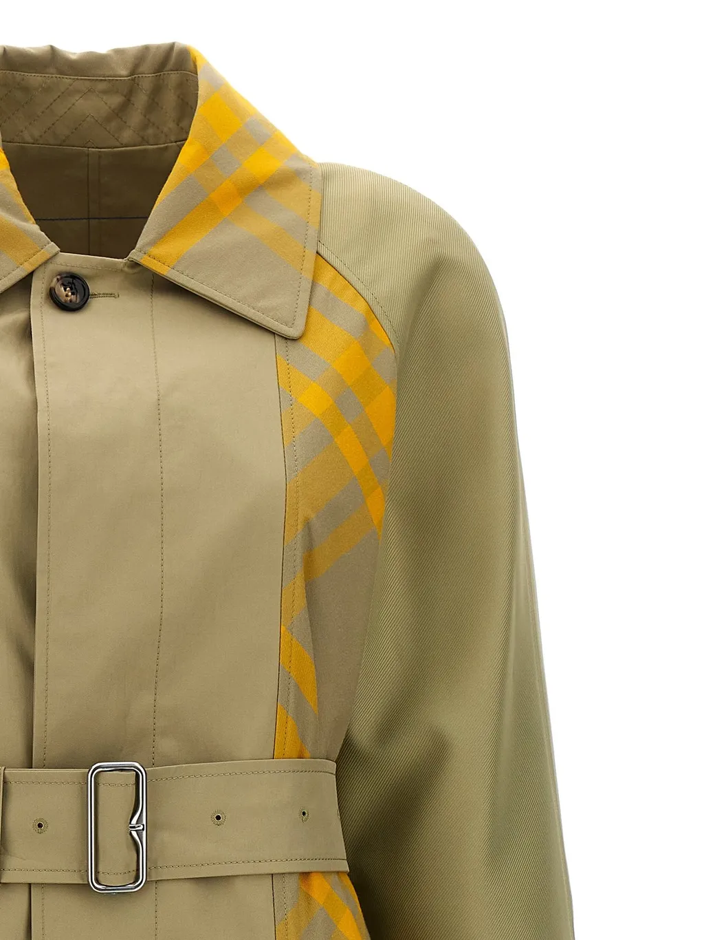 Checked Belted-Waist Reversible Trench Coat