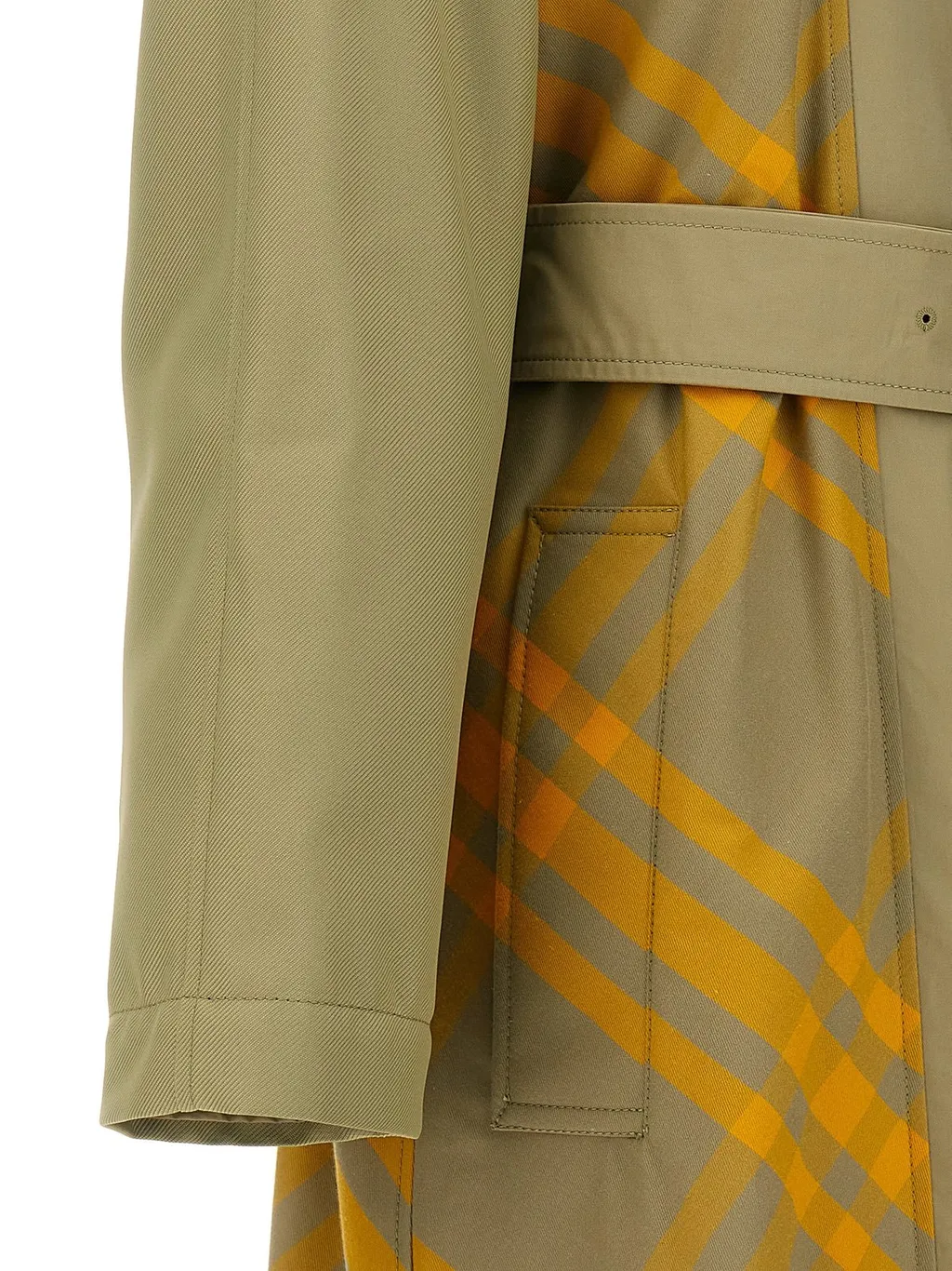 Checked Belted-Waist Reversible Trench Coat