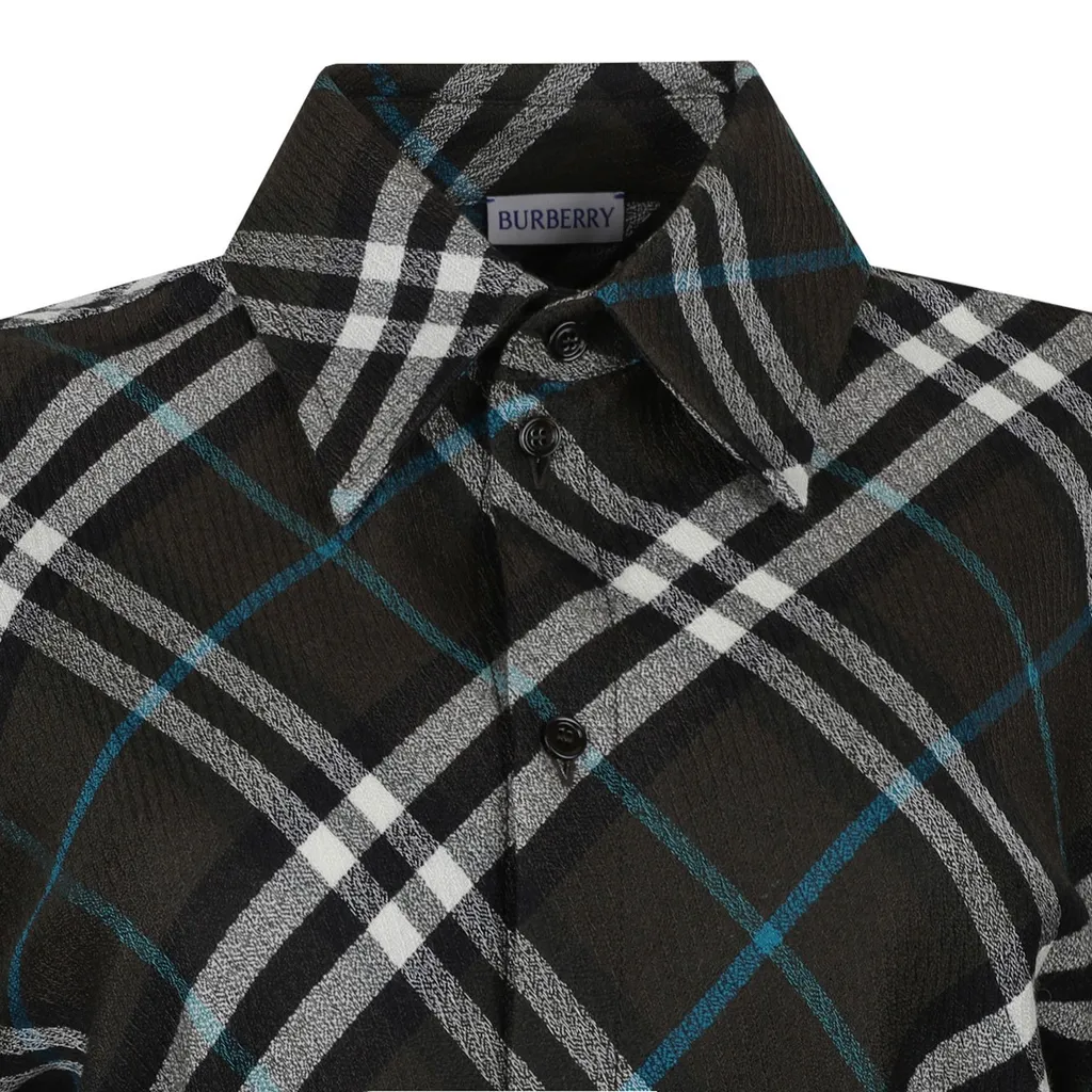 Check-Pattern Buttoned Belted Shirt