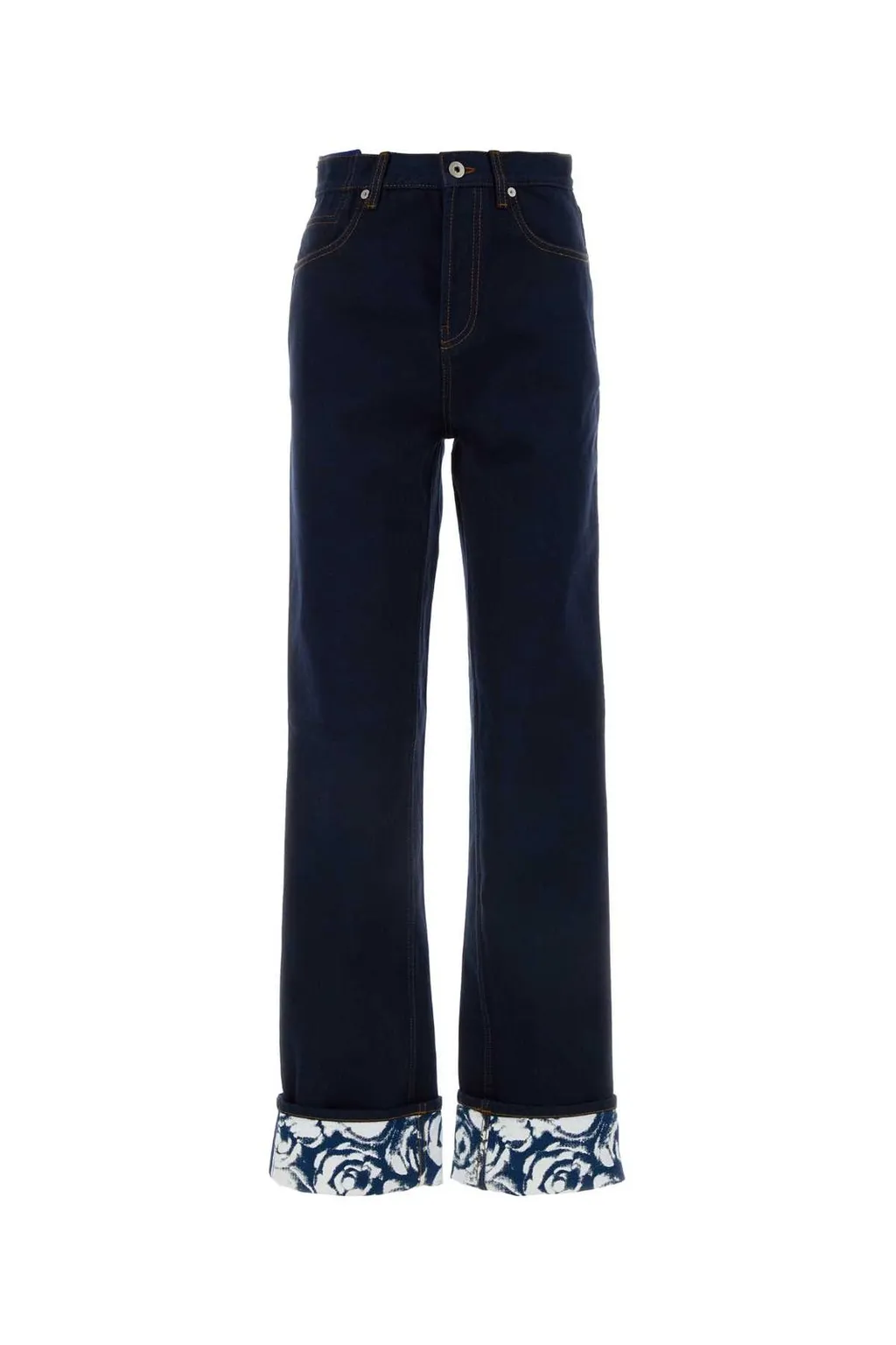 Logo-Patch Straight-Leg Turn-Up Hem Jeans