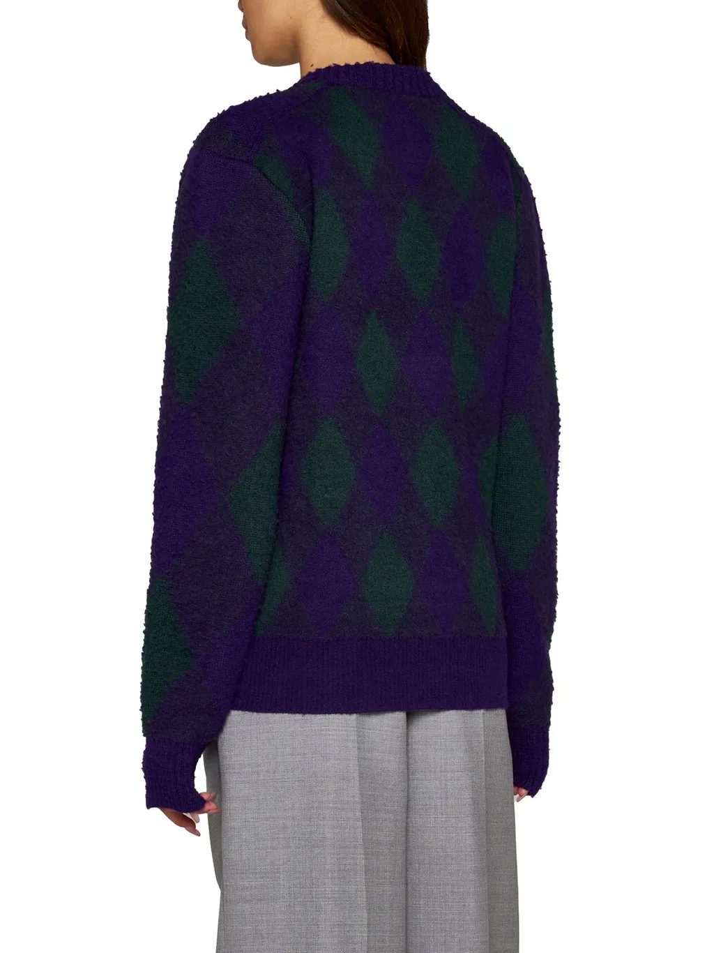 Argyle-Intarsia-Knit V-Neck Cardigan