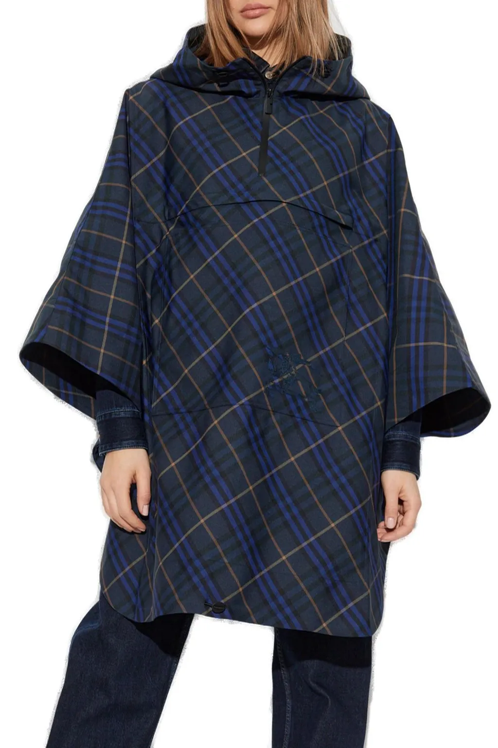 Ekd Motif Check Pattern Hooded Poncho