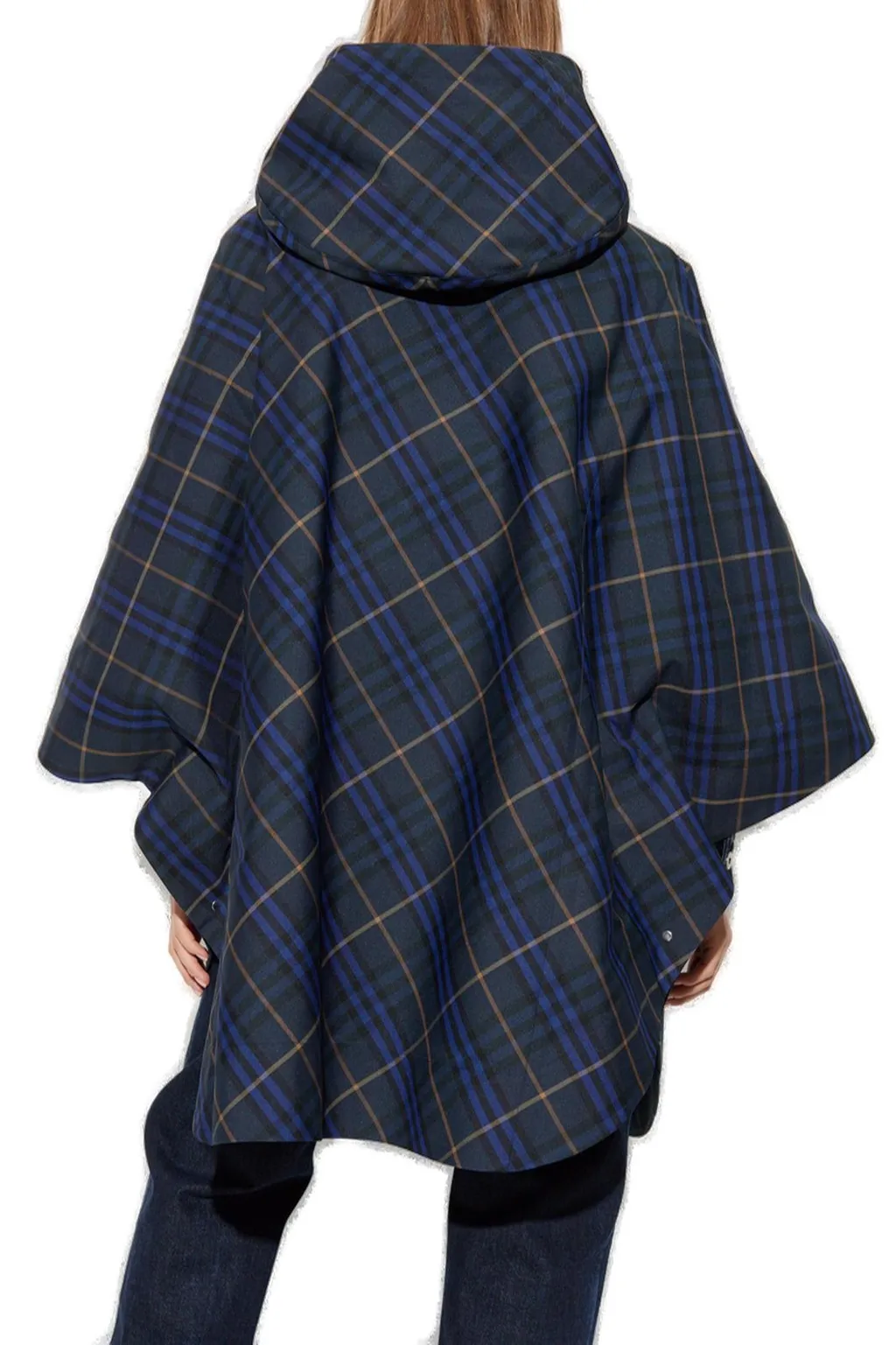Ekd Motif Check Pattern Hooded Poncho