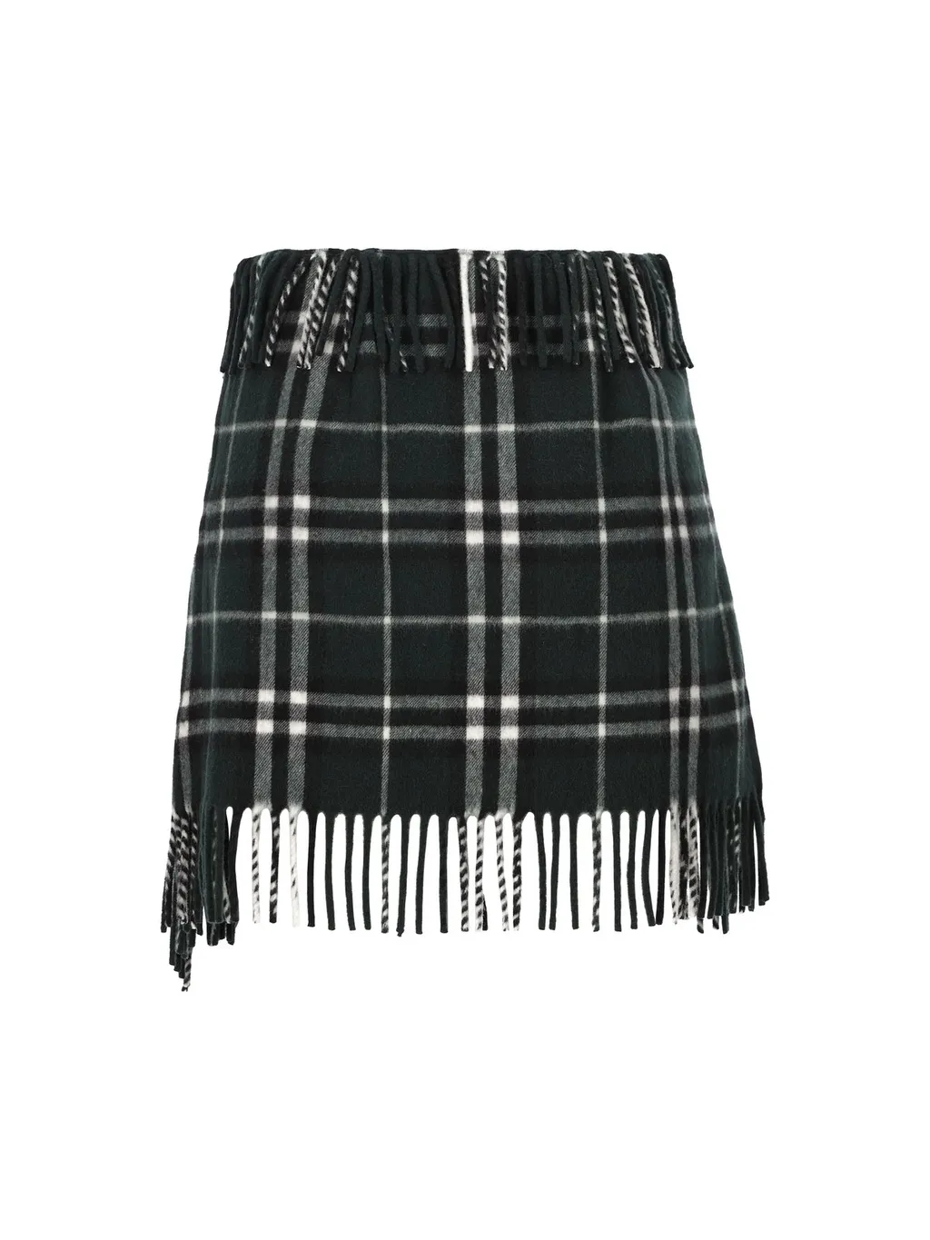 Checked Fringed-Edge Mini Skirt