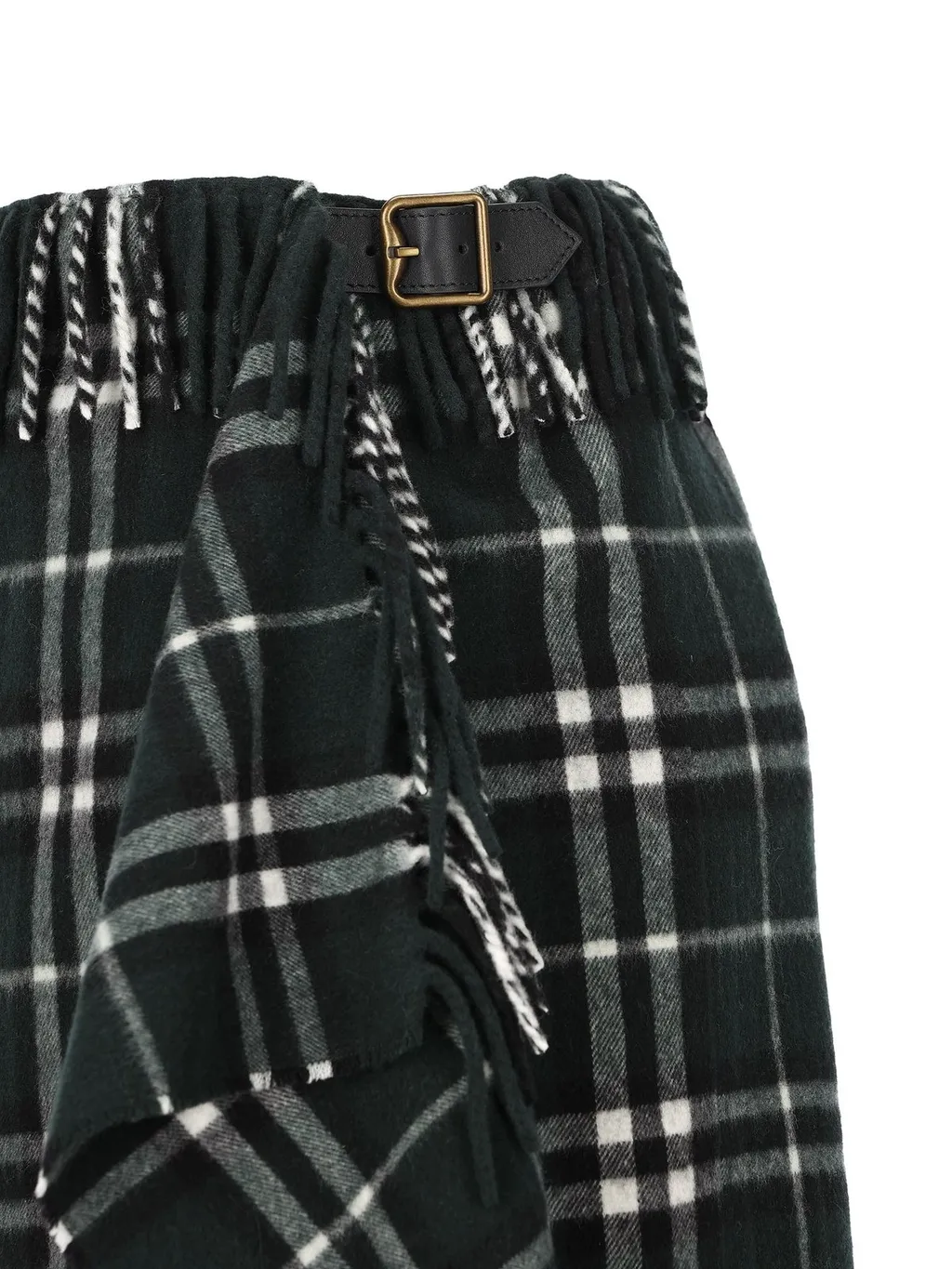 Checked Fringed-Edge Mini Skirt