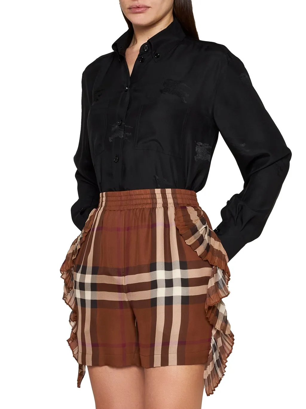 Checked Fringed-Detail Shorts