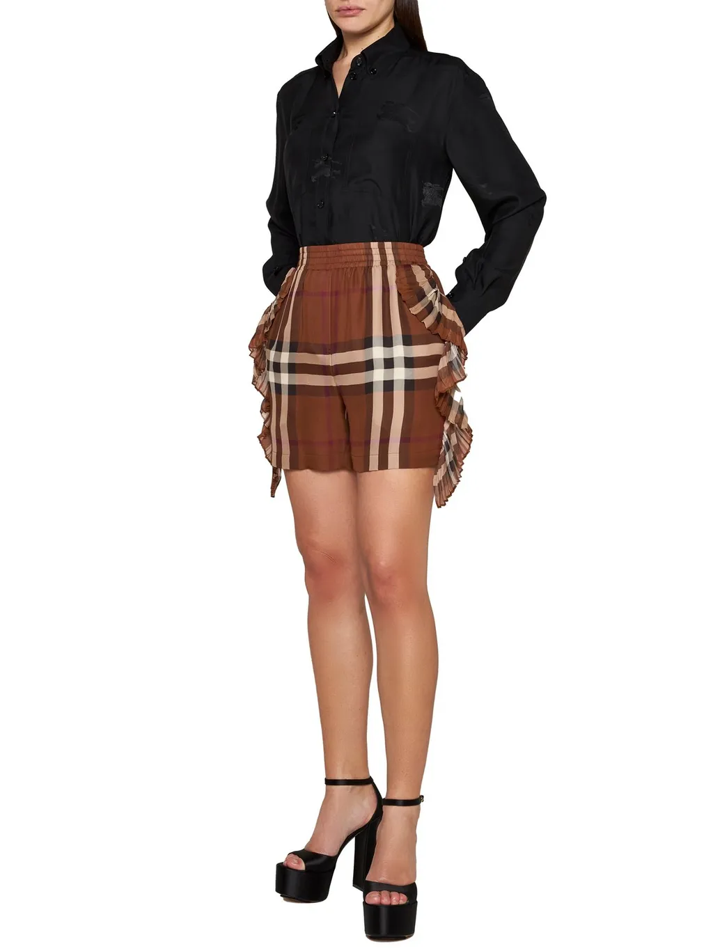 Checked Fringed-Detail Shorts