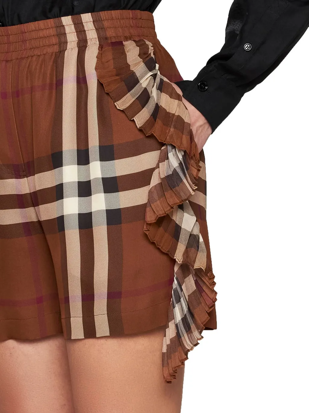 Checked Fringed-Detail Shorts