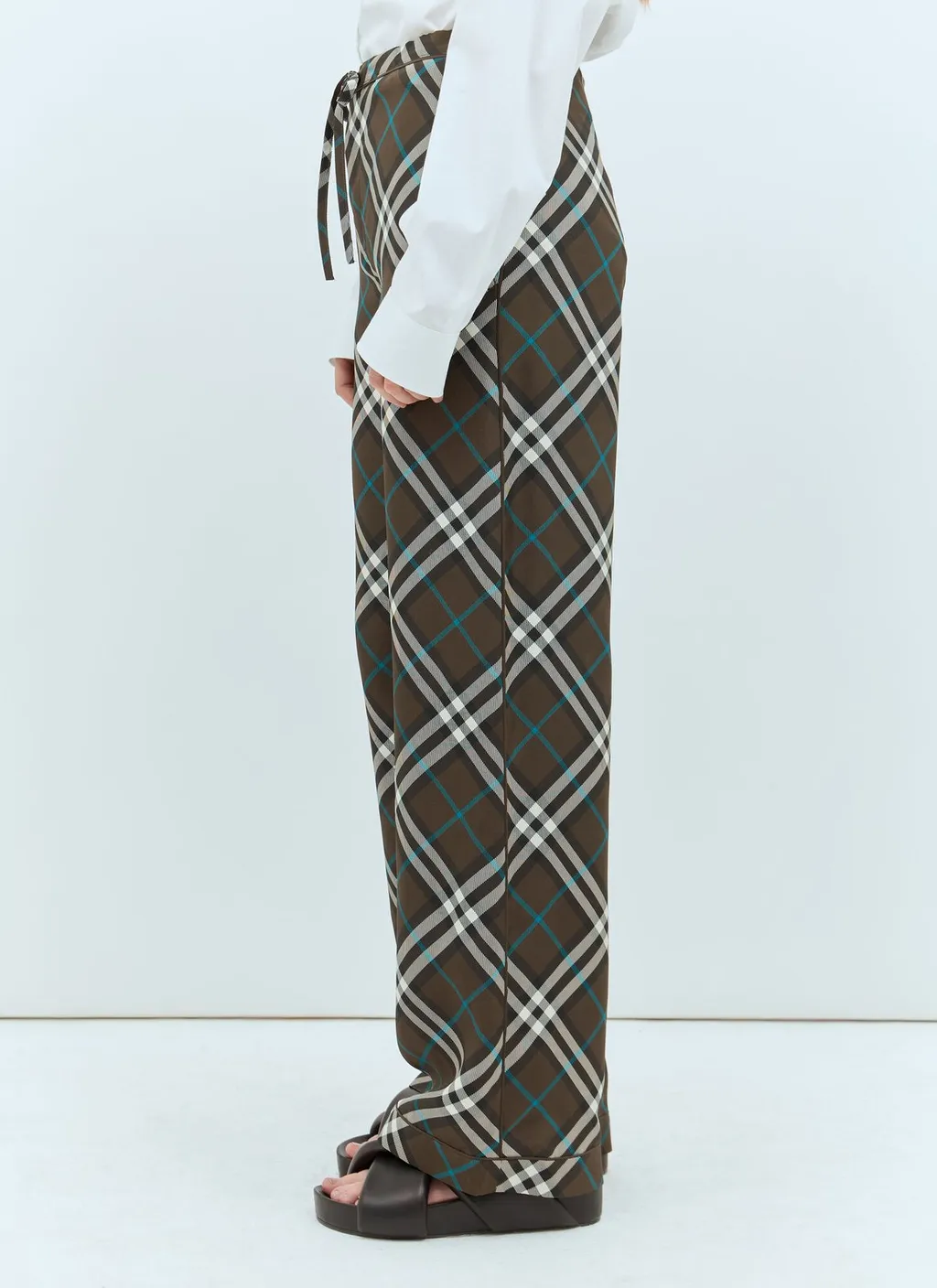 Straight-Leg Checked Drawstring Trousers