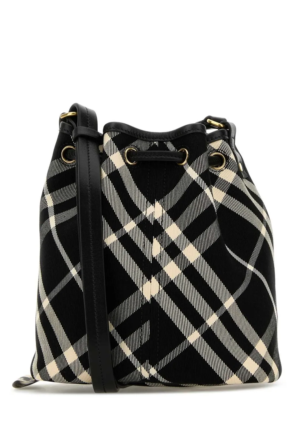 Checked Drawstring Mini Bucket Bag
