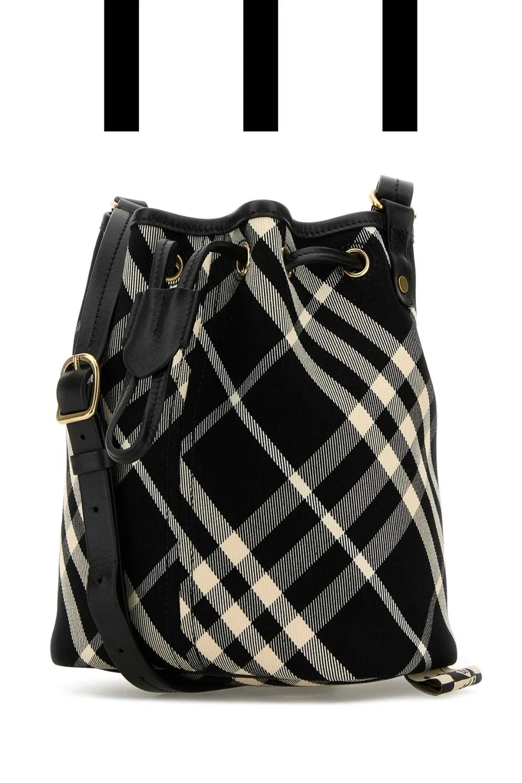 Checked Drawstring Mini Bucket Bag