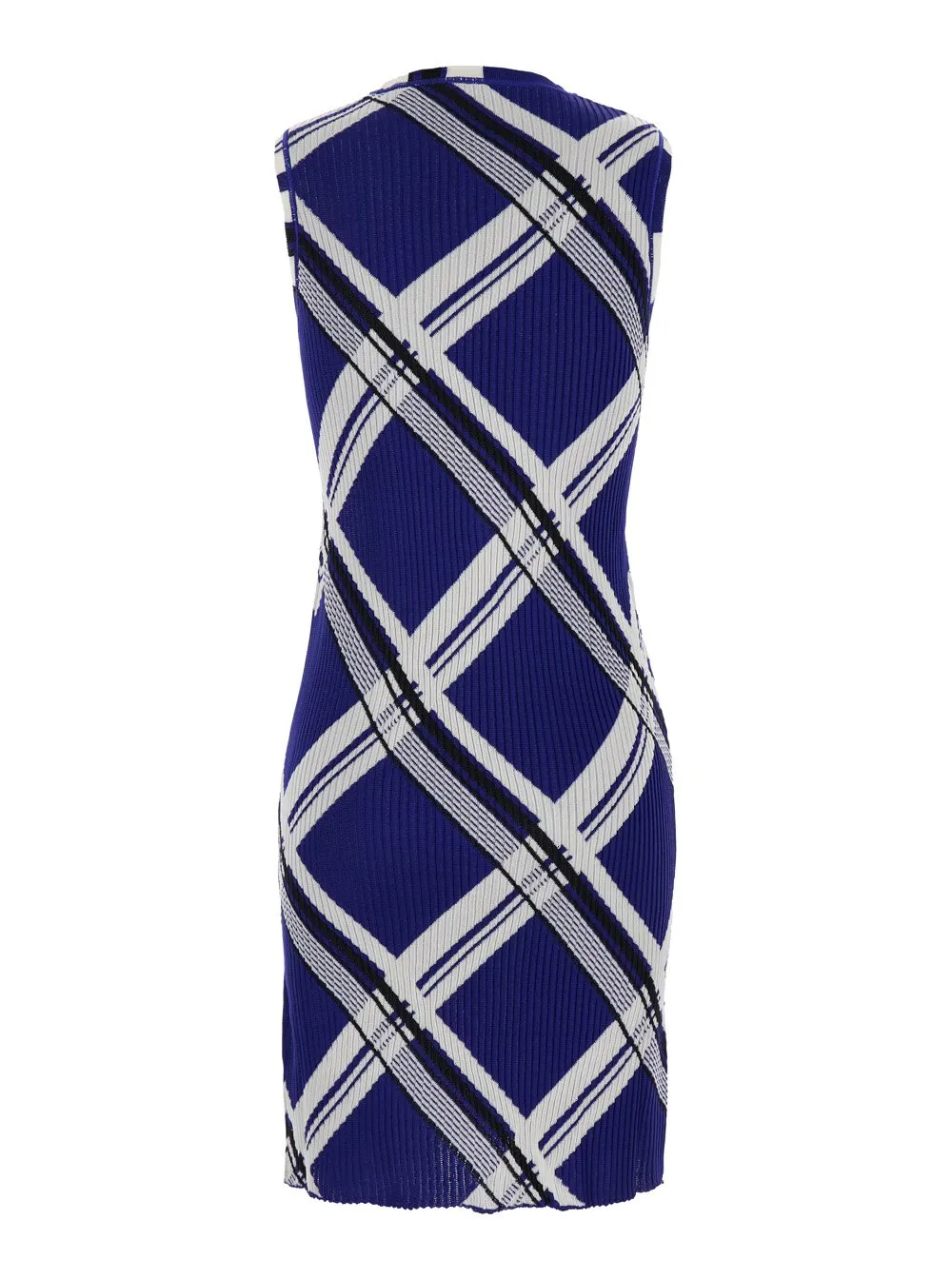 Check-Printed Ribbed Sleeveless Dress