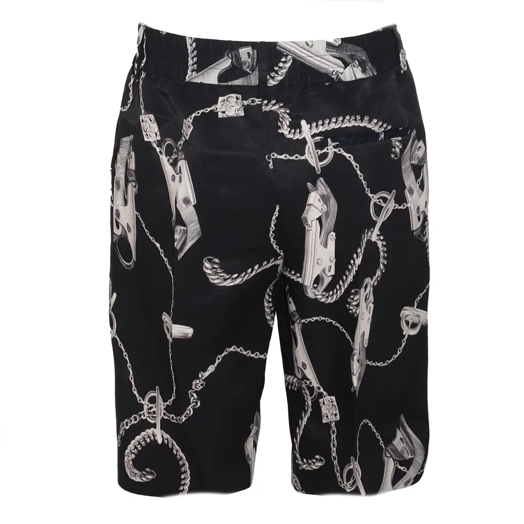 Chain Link-Printed Knee-Length Shorts