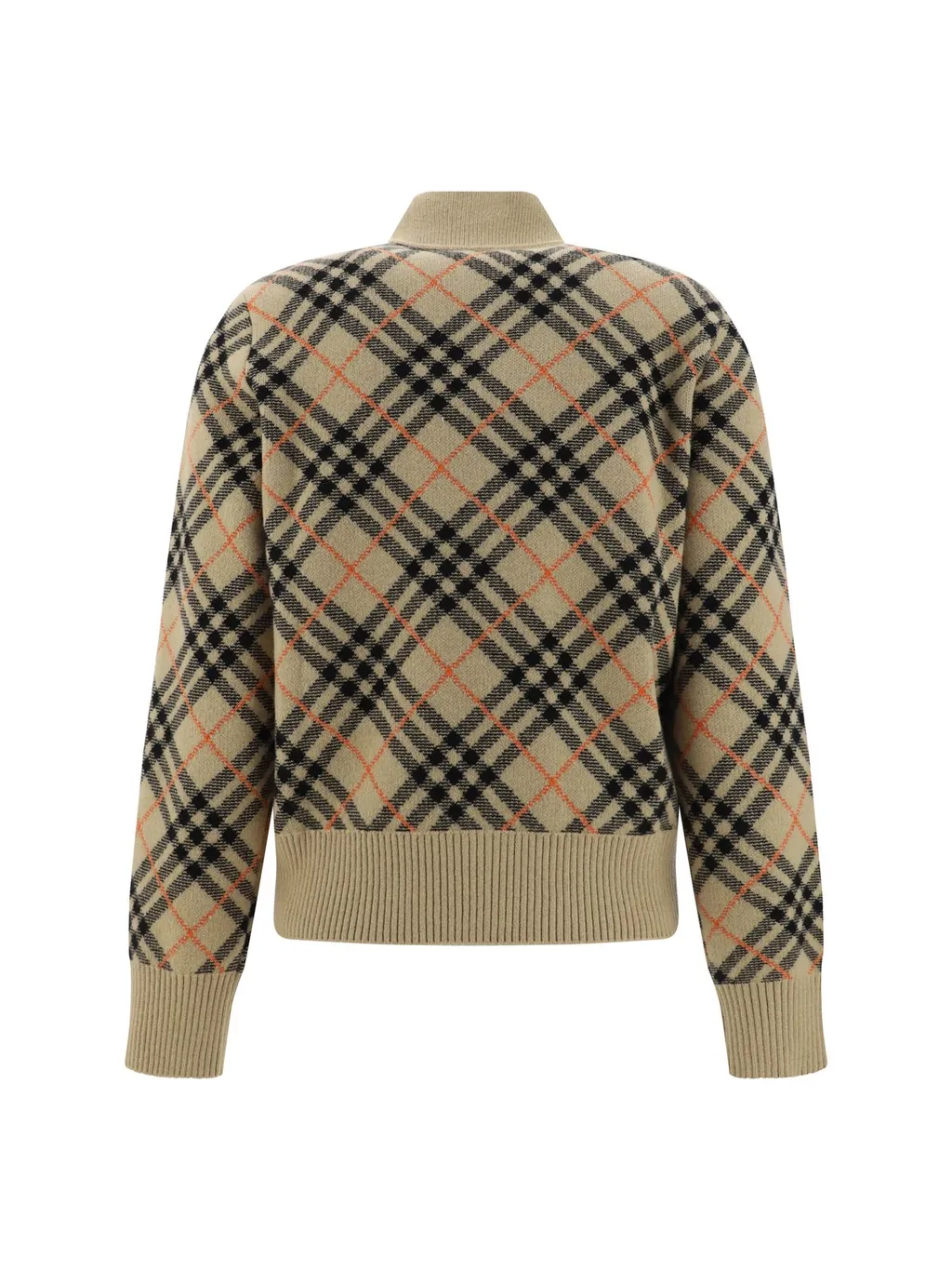 Checked Knitted Zip-Up Bomber Jacket