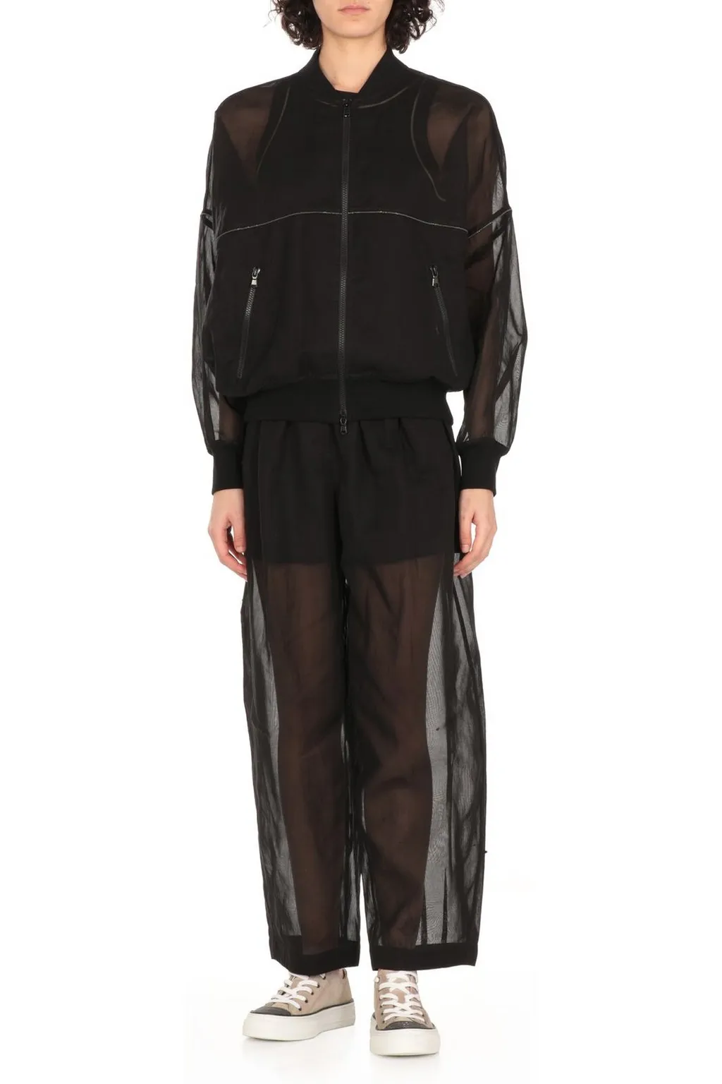 Shiny Trim Organza Bomber Jacket