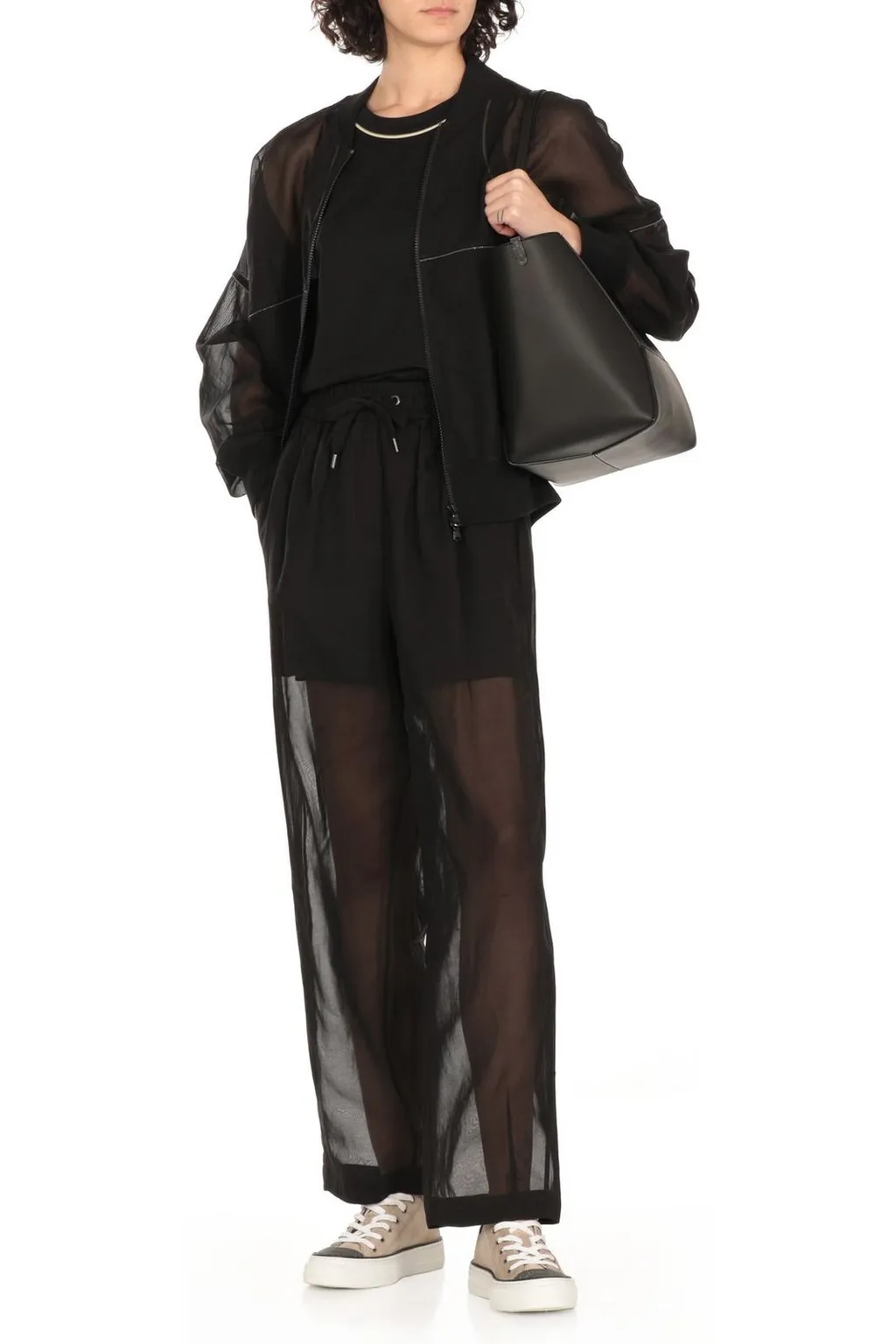 Shiny Trim Organza Bomber Jacket