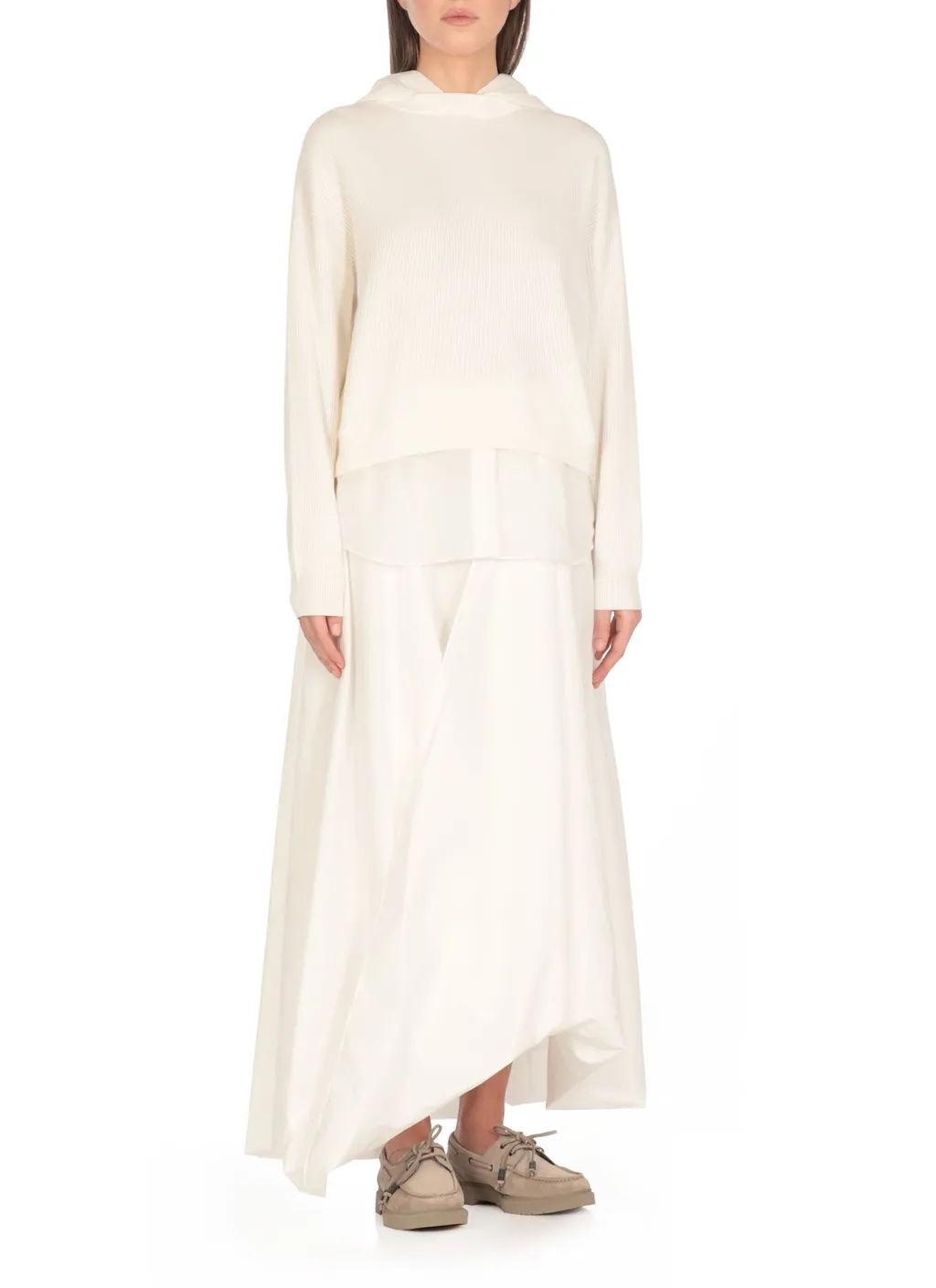 Organza And English Rib Knit Faux-Layered Sweatshirt