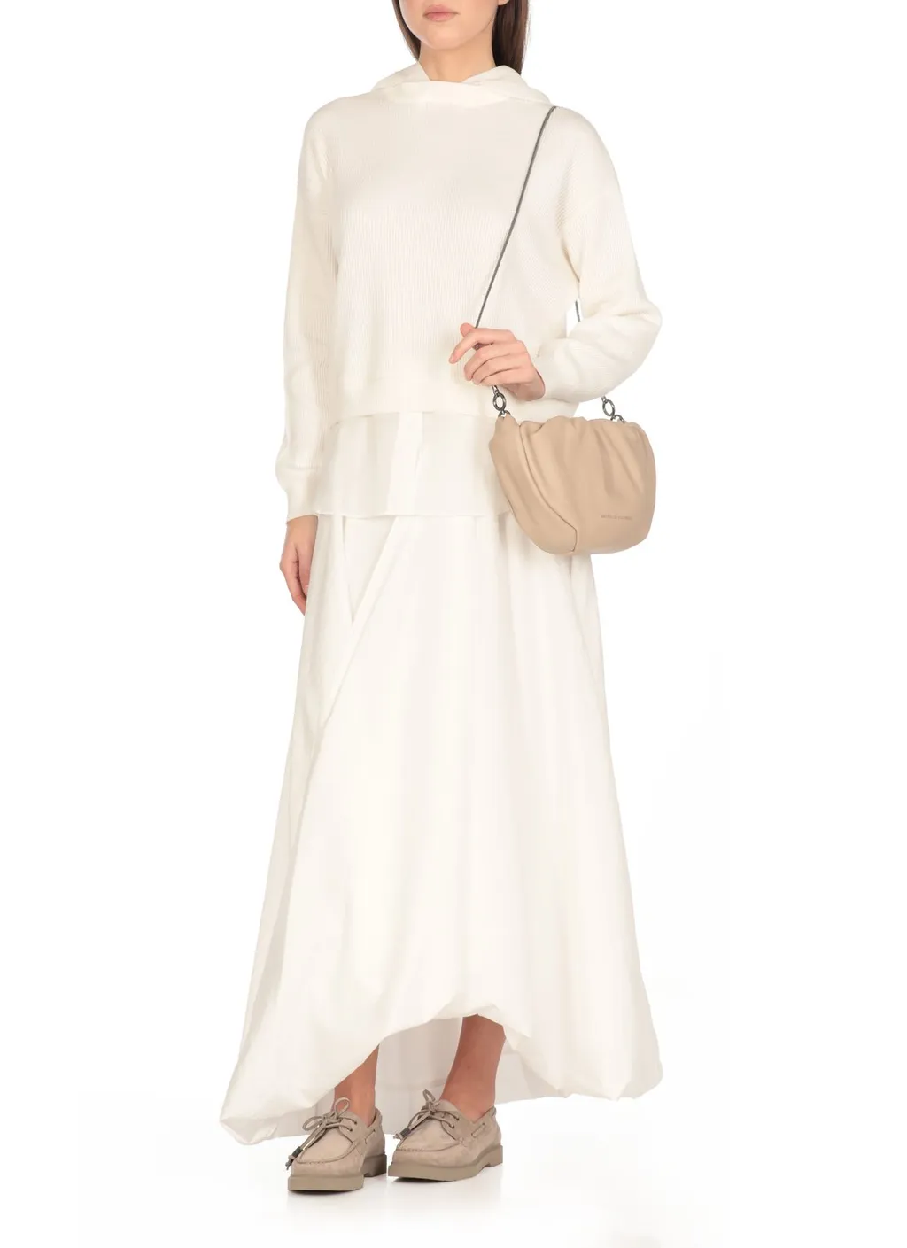 Organza And English Rib Knit Faux-Layered Sweatshirt