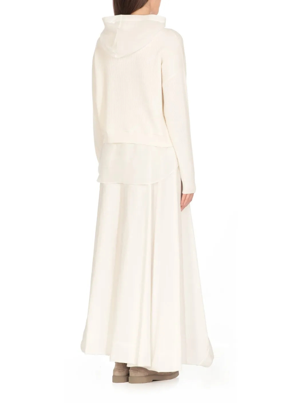 Organza And English Rib Knit Faux-Layered Sweatshirt