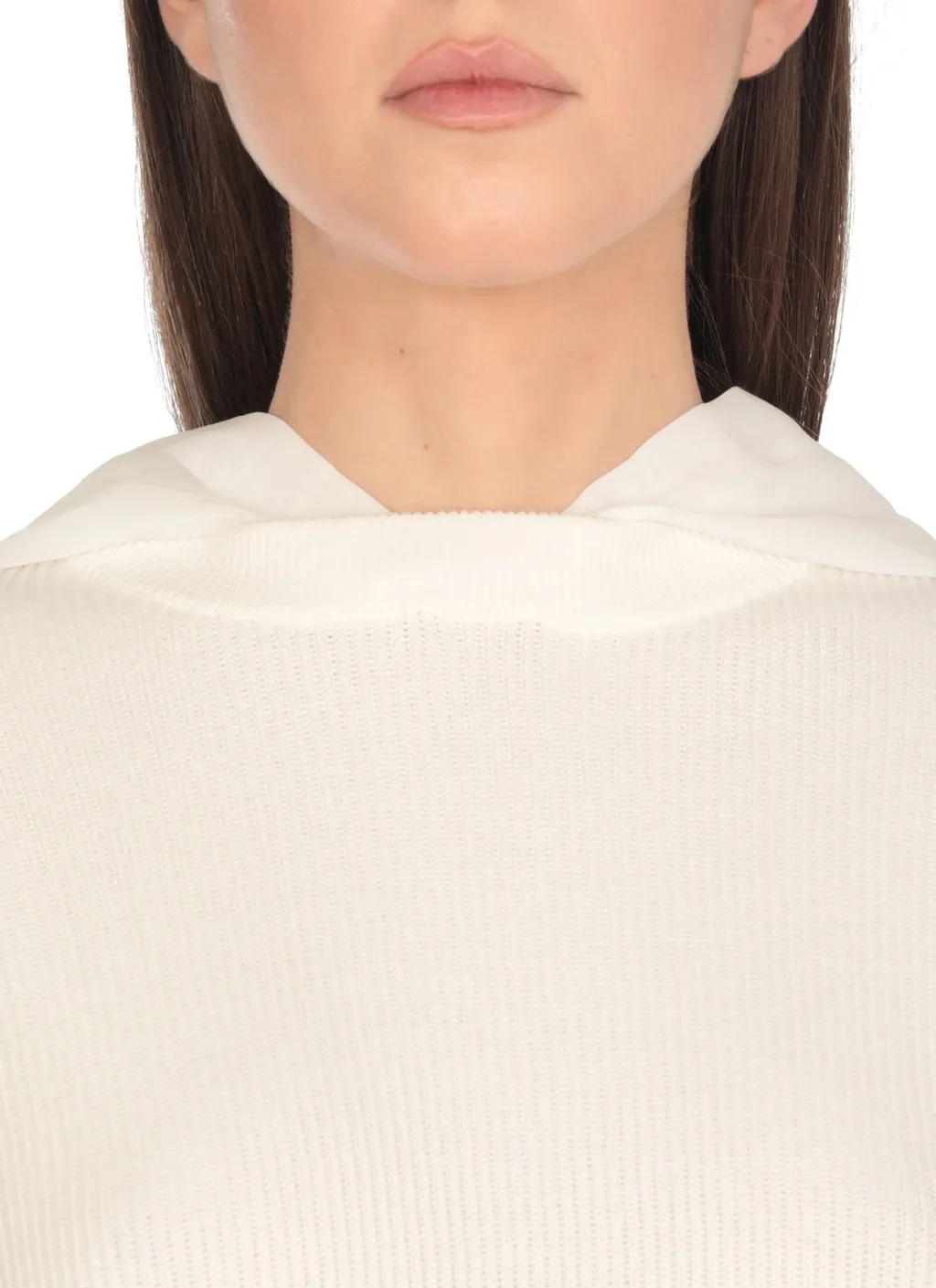 Organza And English Rib Knit Faux-Layered Sweatshirt