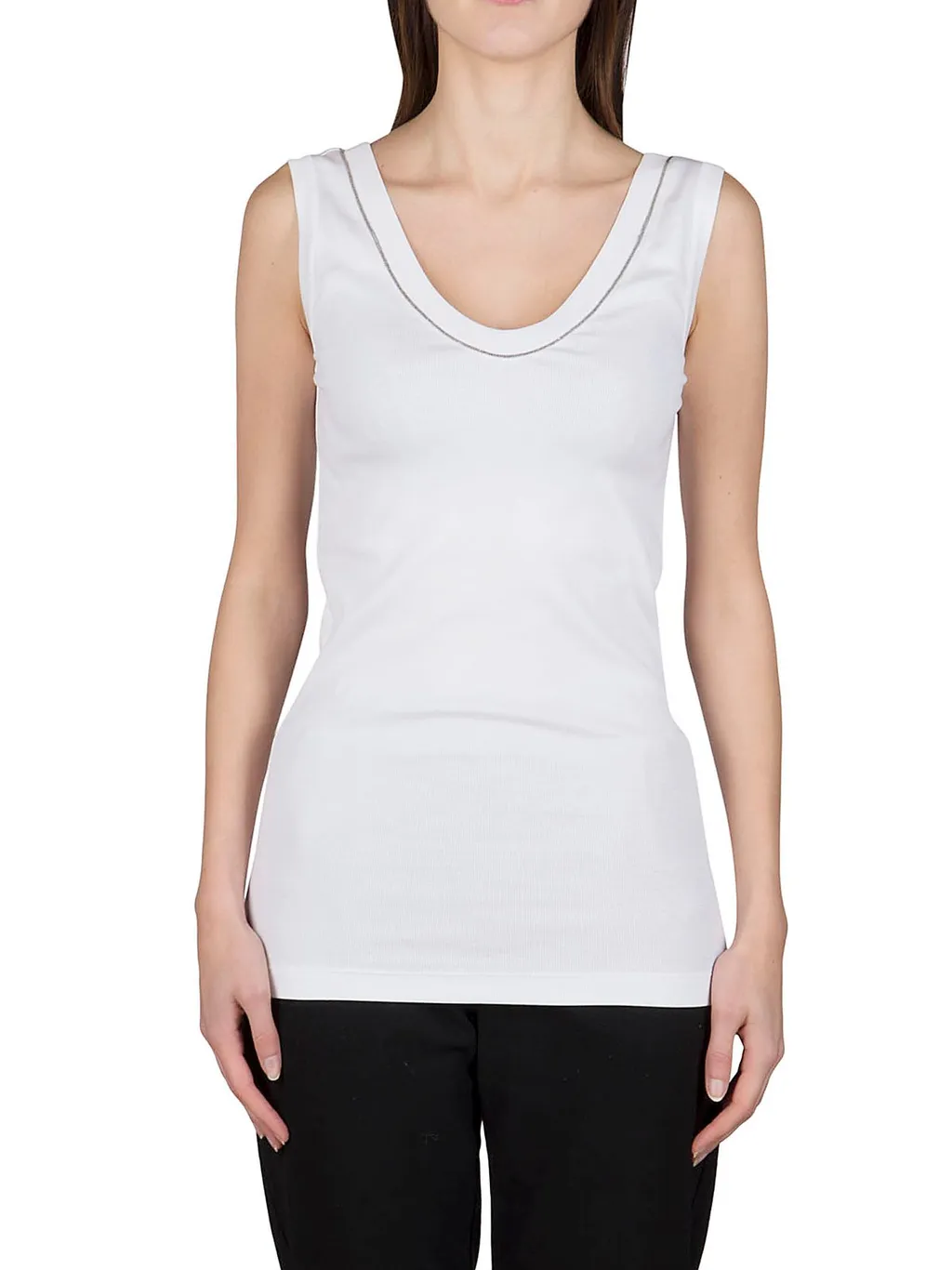 Monili Embellished Trim Ribbed-Knit Tank Top