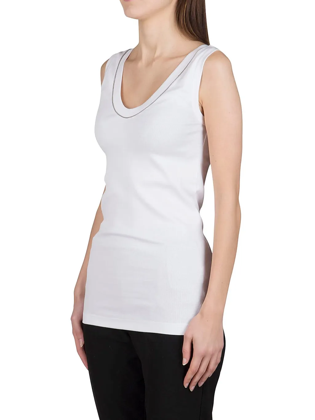 Monili Embellished Trim Ribbed-Knit Tank Top