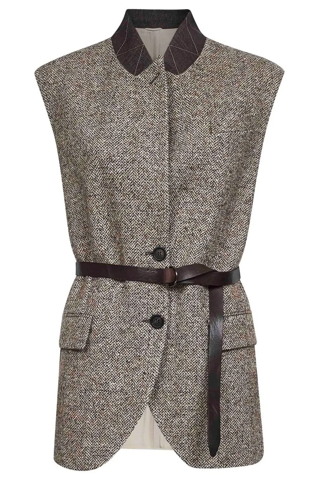 Flecked Belted Sleeveless Vest