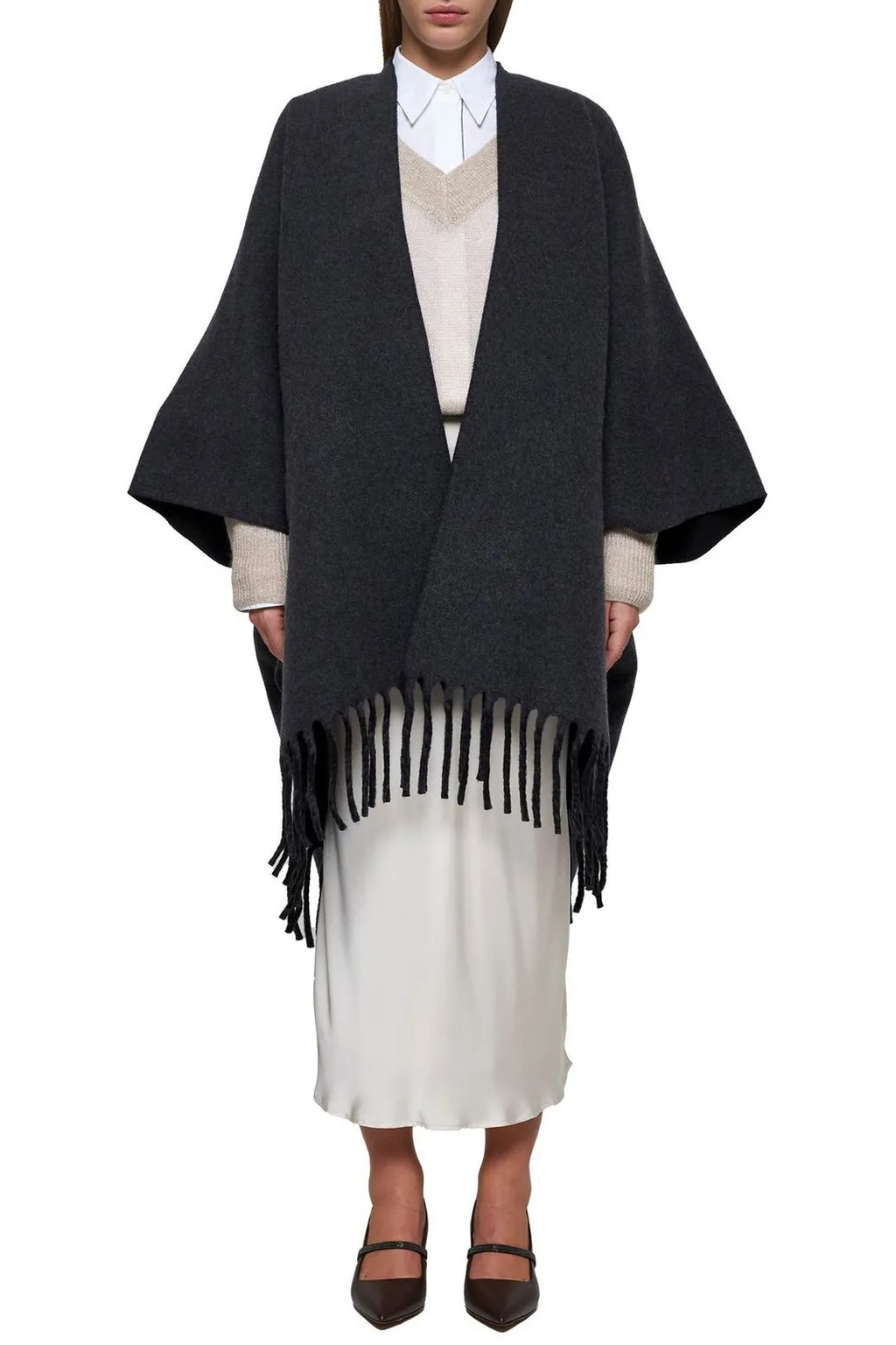 Fringed-Edge Knitted Cape