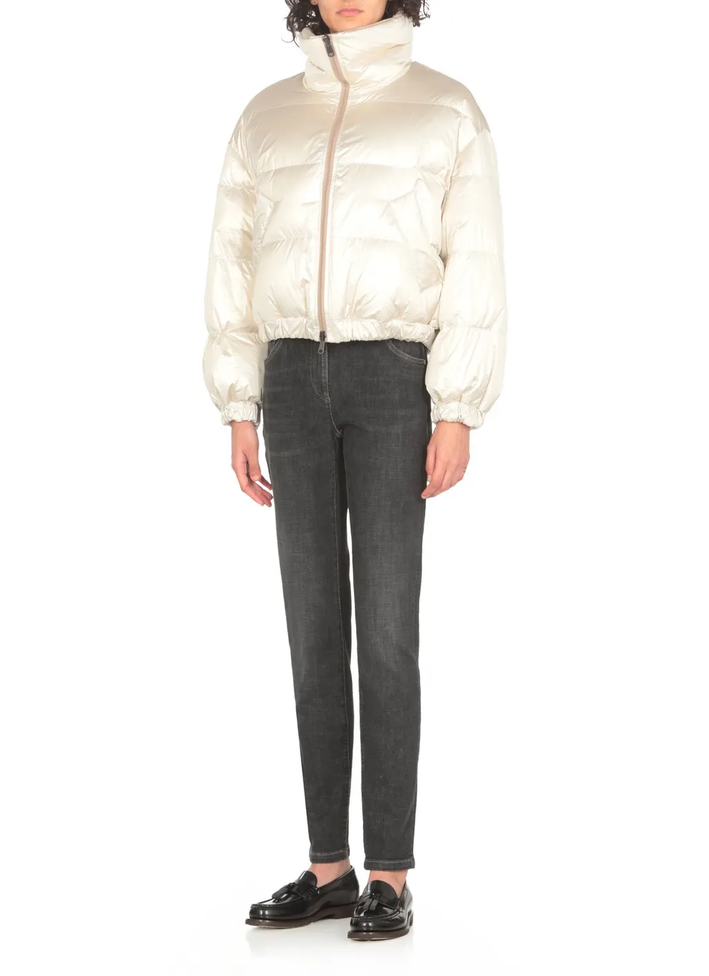 Iridescent-Effect Zipped Down Jacket
