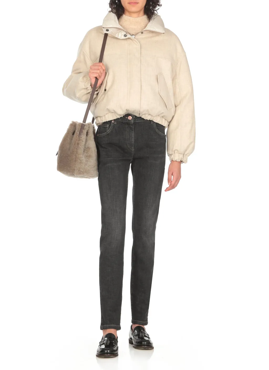 Iridescent-Effect Zipped Down Jacket