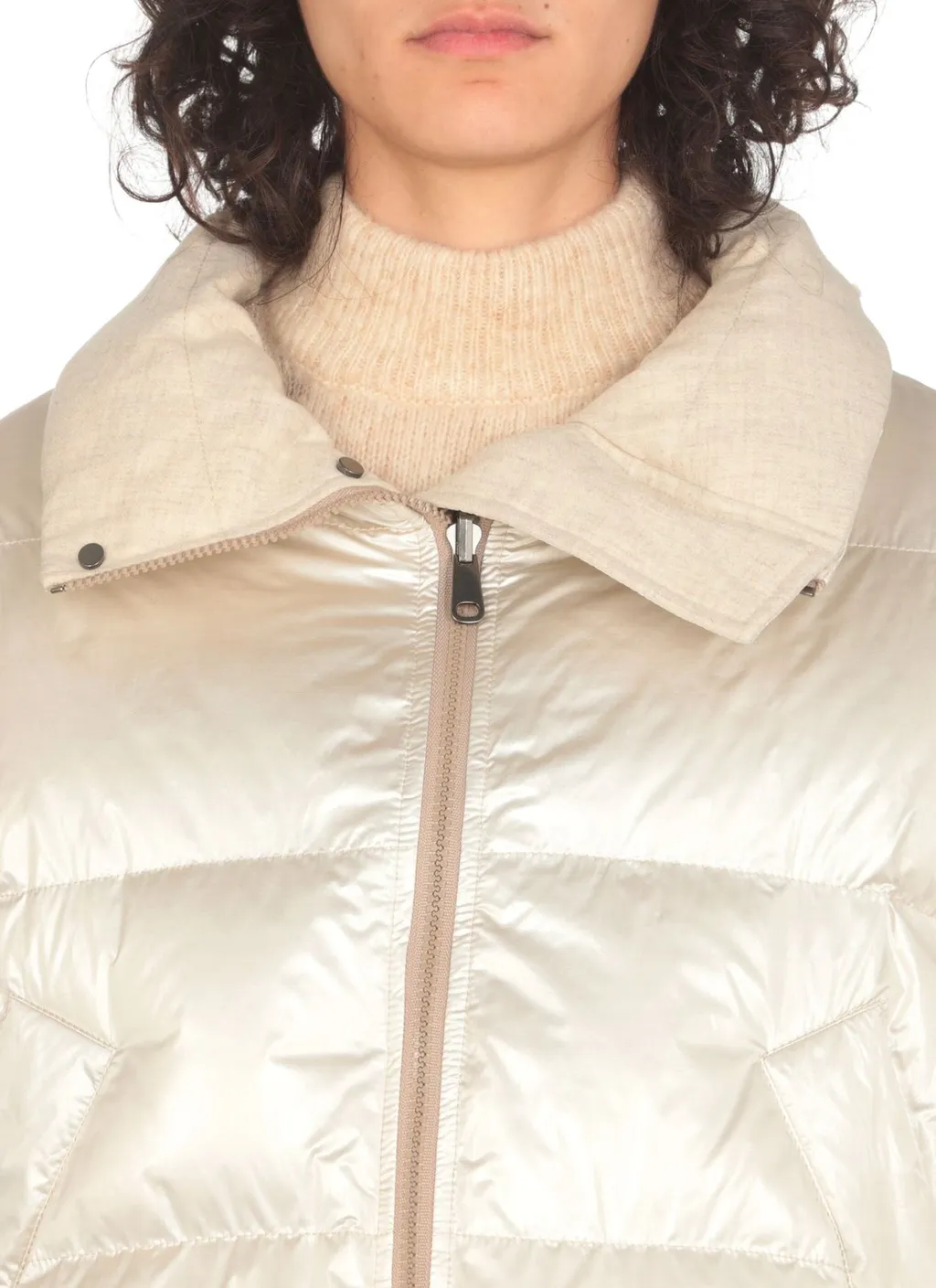 Iridescent-Effect Zipped Down Jacket