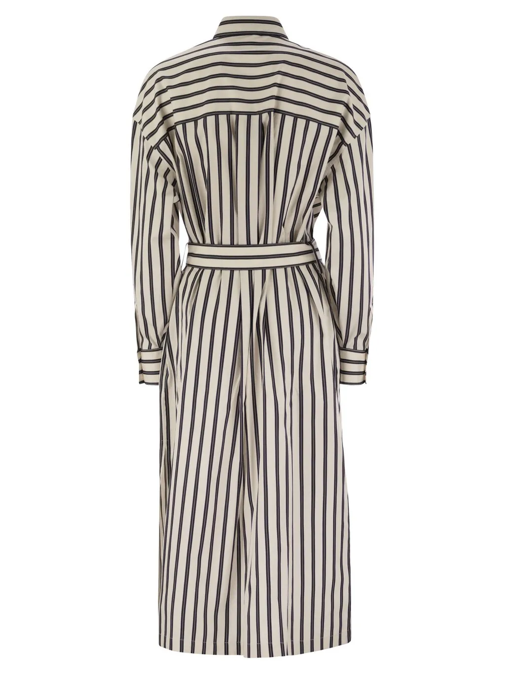 Floral-Embroidered Belted Shirt Dress