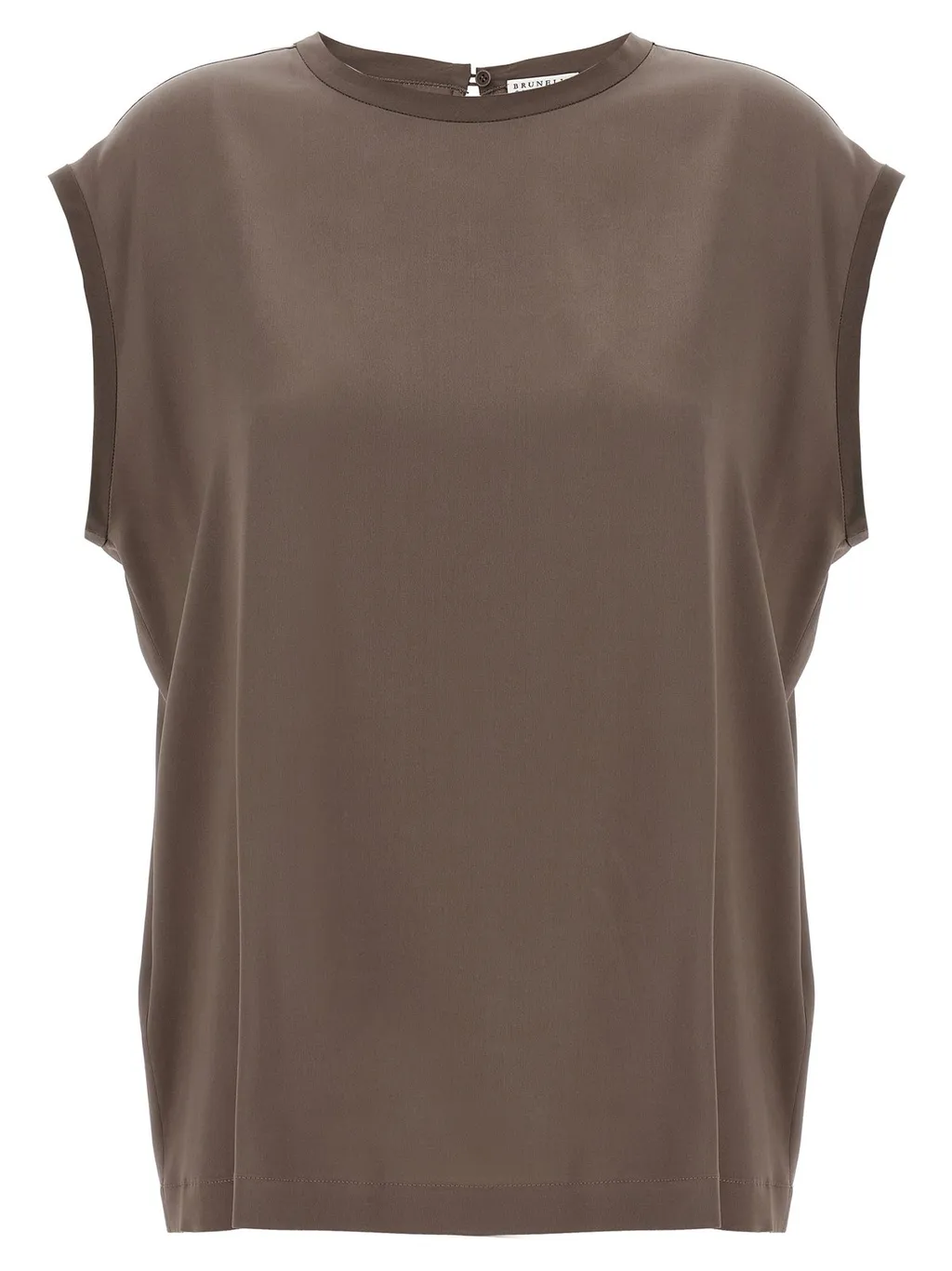 Cap-Sleeved Crewneck Satin Blouse