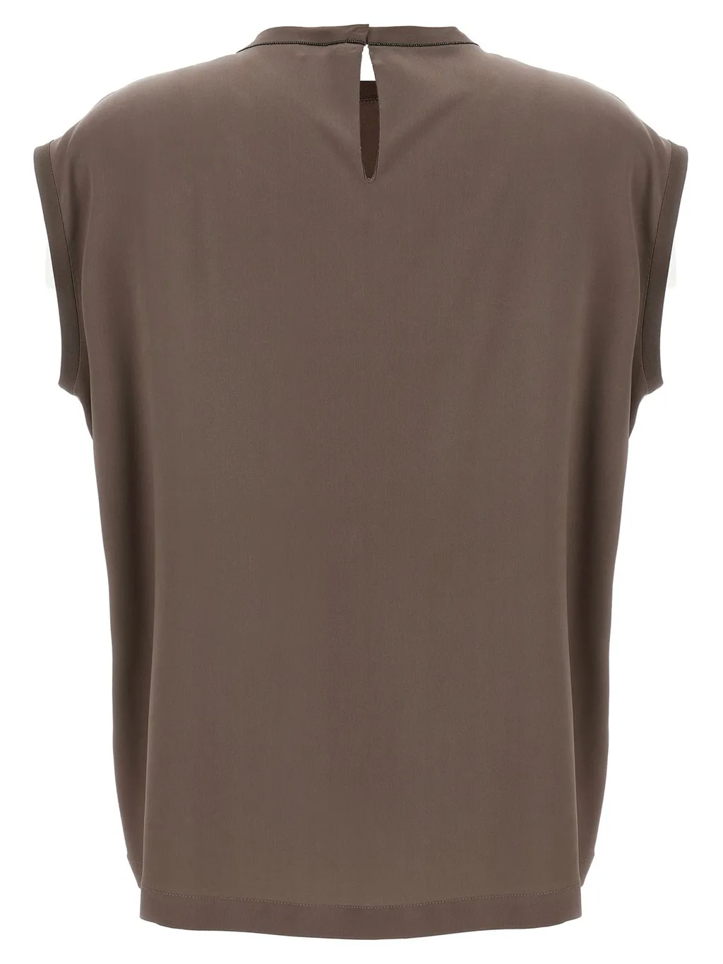 Cap-Sleeved Crewneck Satin Blouse