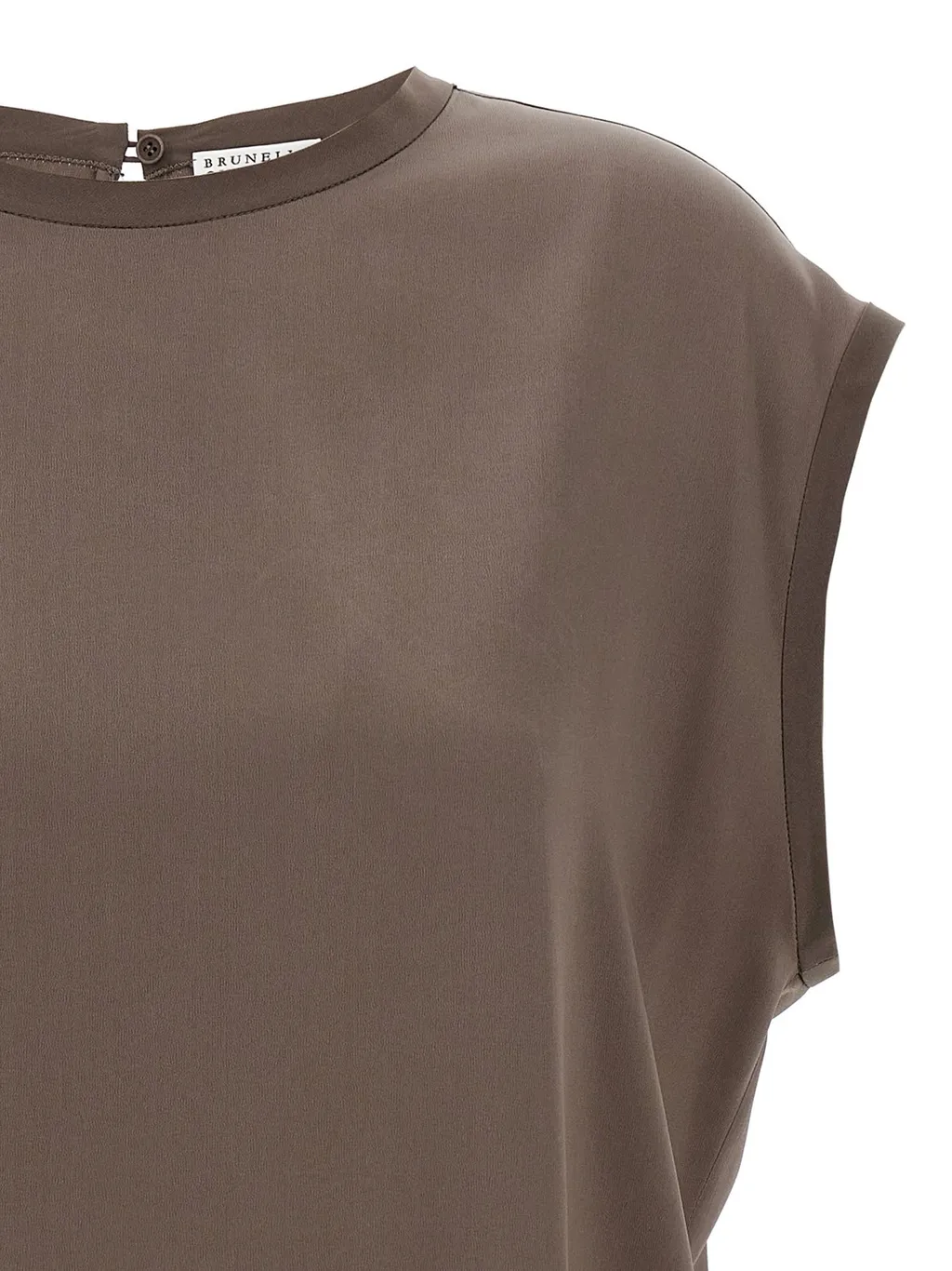 Cap-Sleeved Crewneck Satin Blouse