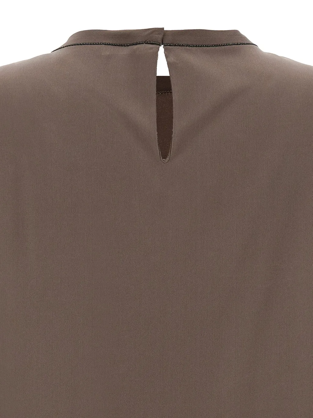 Cap-Sleeved Crewneck Satin Blouse
