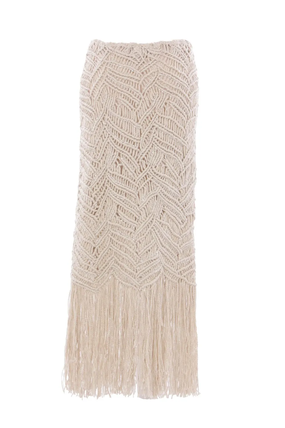 Fringed Ribbed-Knit Midi Skirt