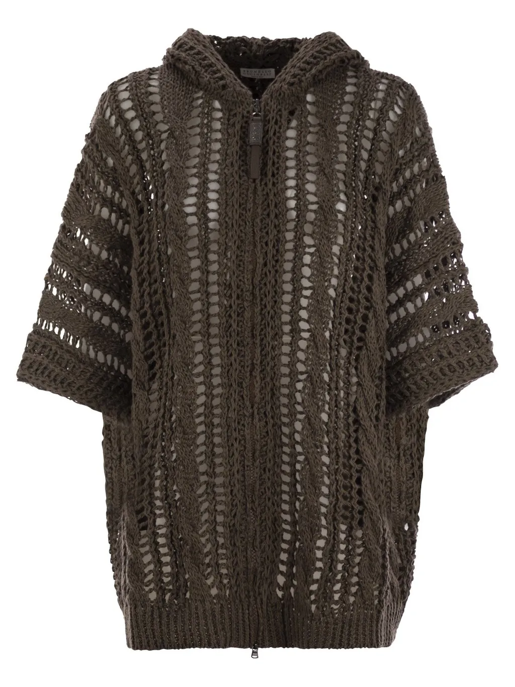 Zip-Up Hooded Knitted Cardigan