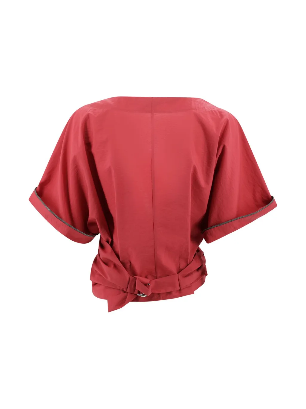 Shiny Trim Poplin Kimono-Style Top