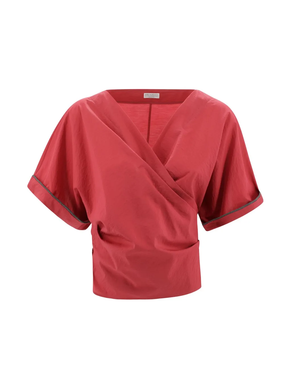 Shiny Trim Poplin Kimono-Style Top