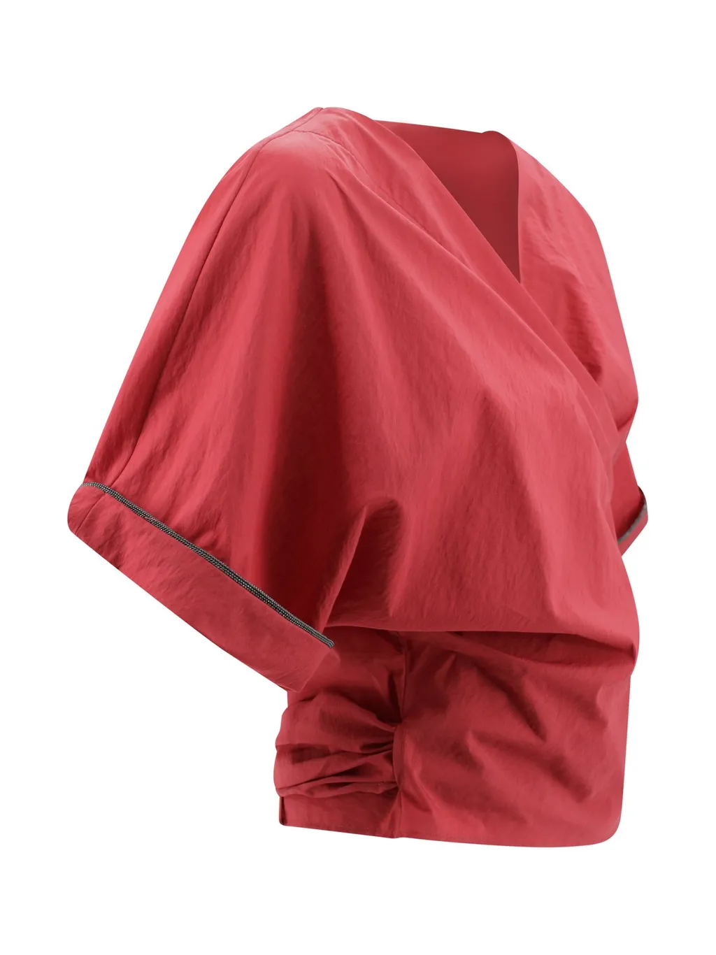 Shiny Trim Poplin Kimono-Style Top