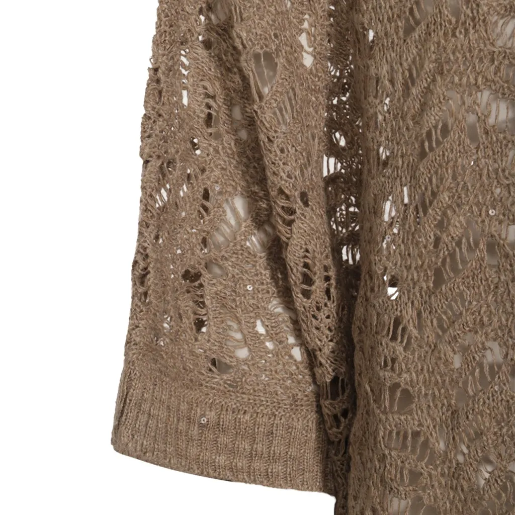 Openwork Knitted Crewneck Jumper