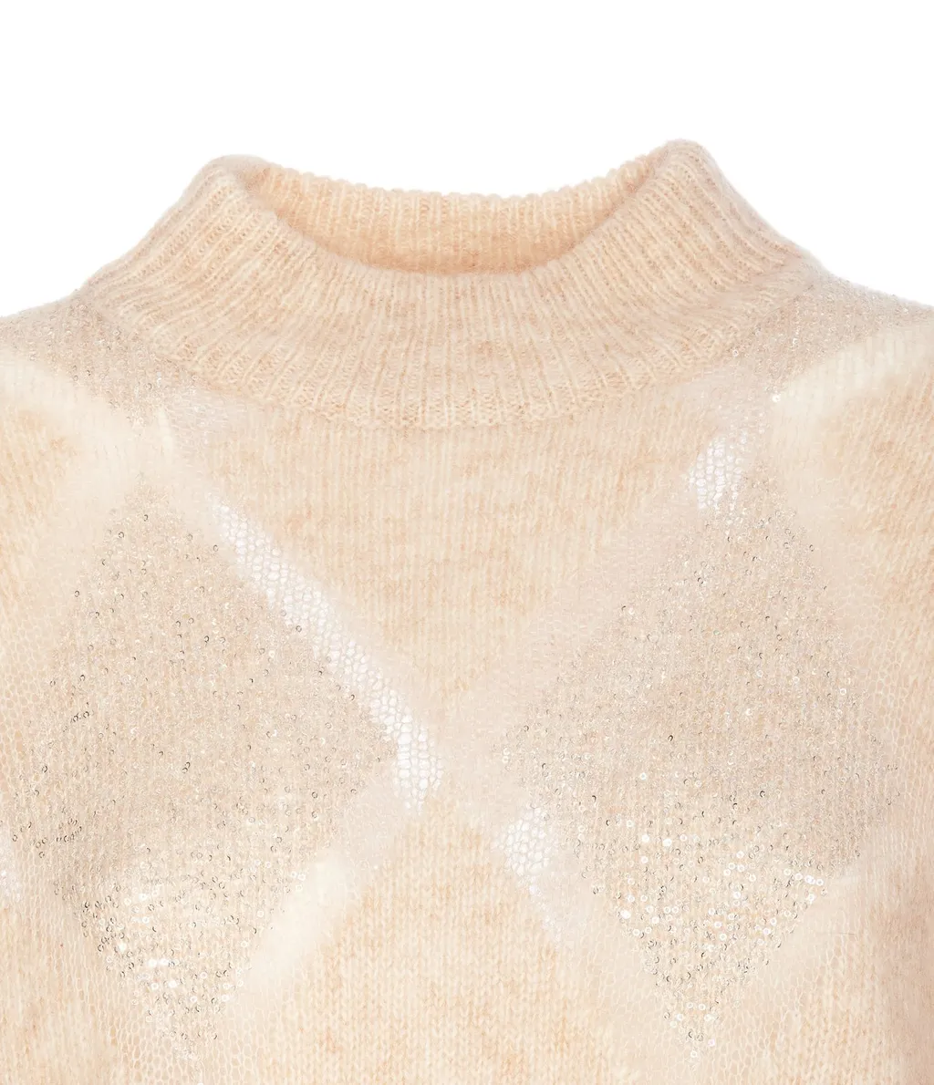 Sequin Embellished High-Neck Knitted Jumper