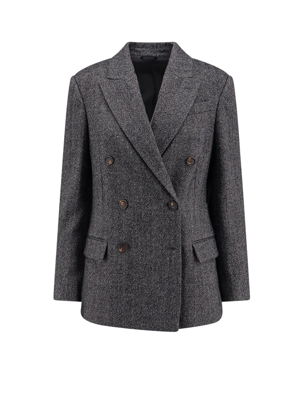 Herringbone Motif Double-Breasted Blazer