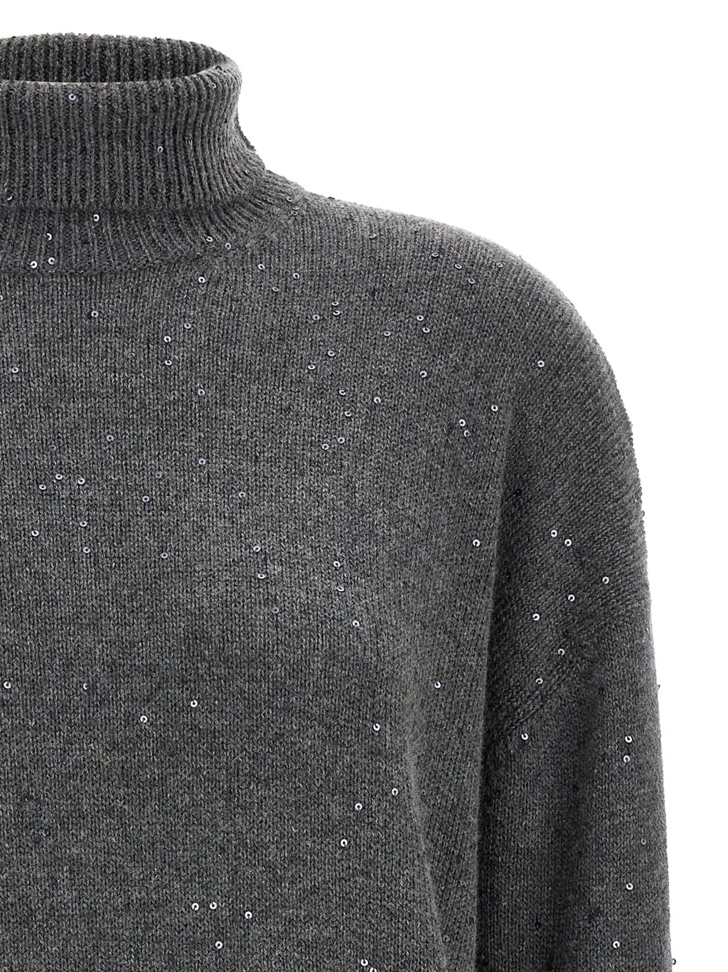 Turtleneck Sequin Embellished Knitted Jumper