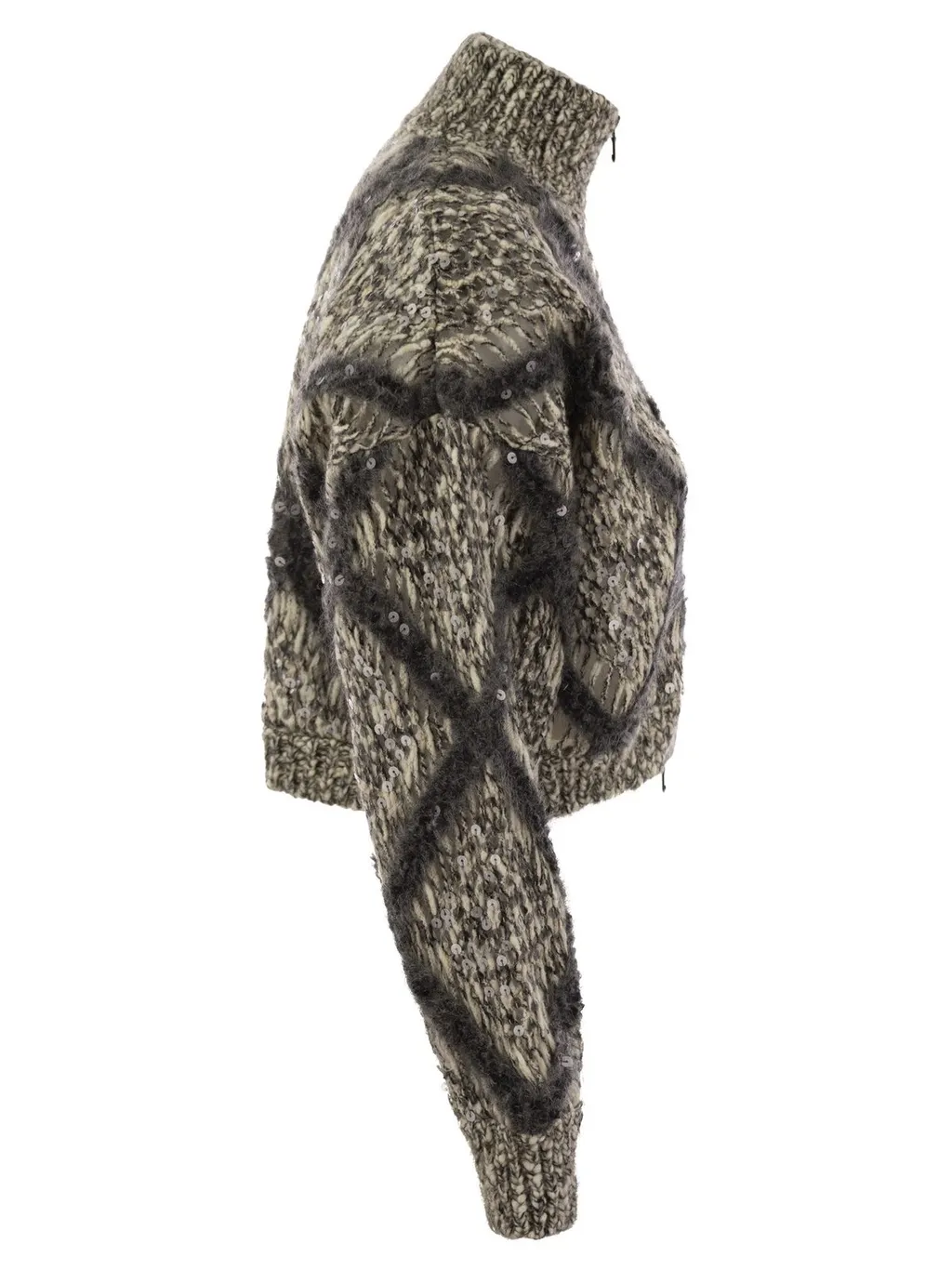 Sequin Embellished Knit Zipped Cardigan