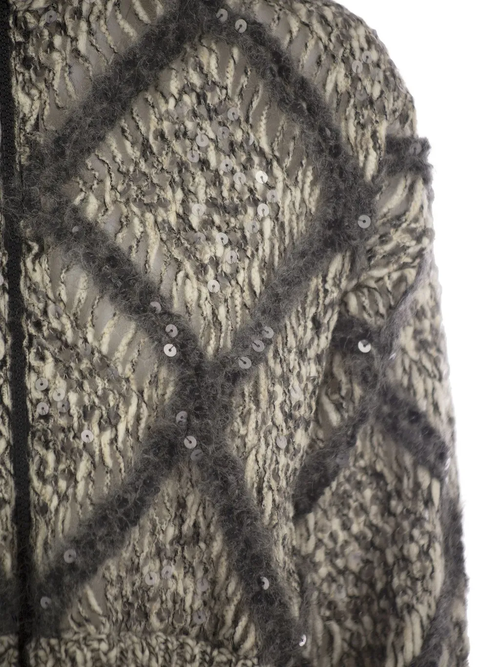 Sequin Embellished Knit Zipped Cardigan