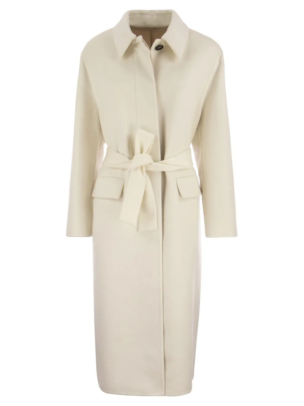 Single-Breasted Long Sleeved Belted Coat